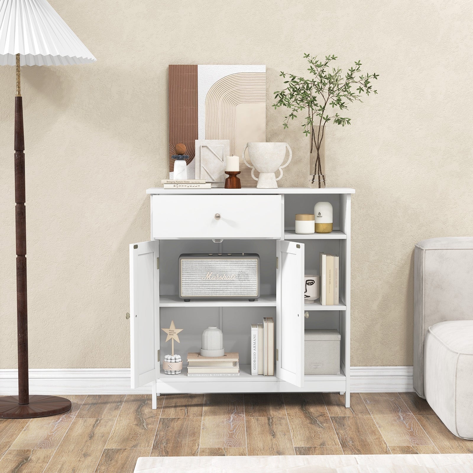 Freestanding Kitchen Cupboard Storage Organizer with 1 Large Drawer, White Floor Cabinets at Gallery Canada