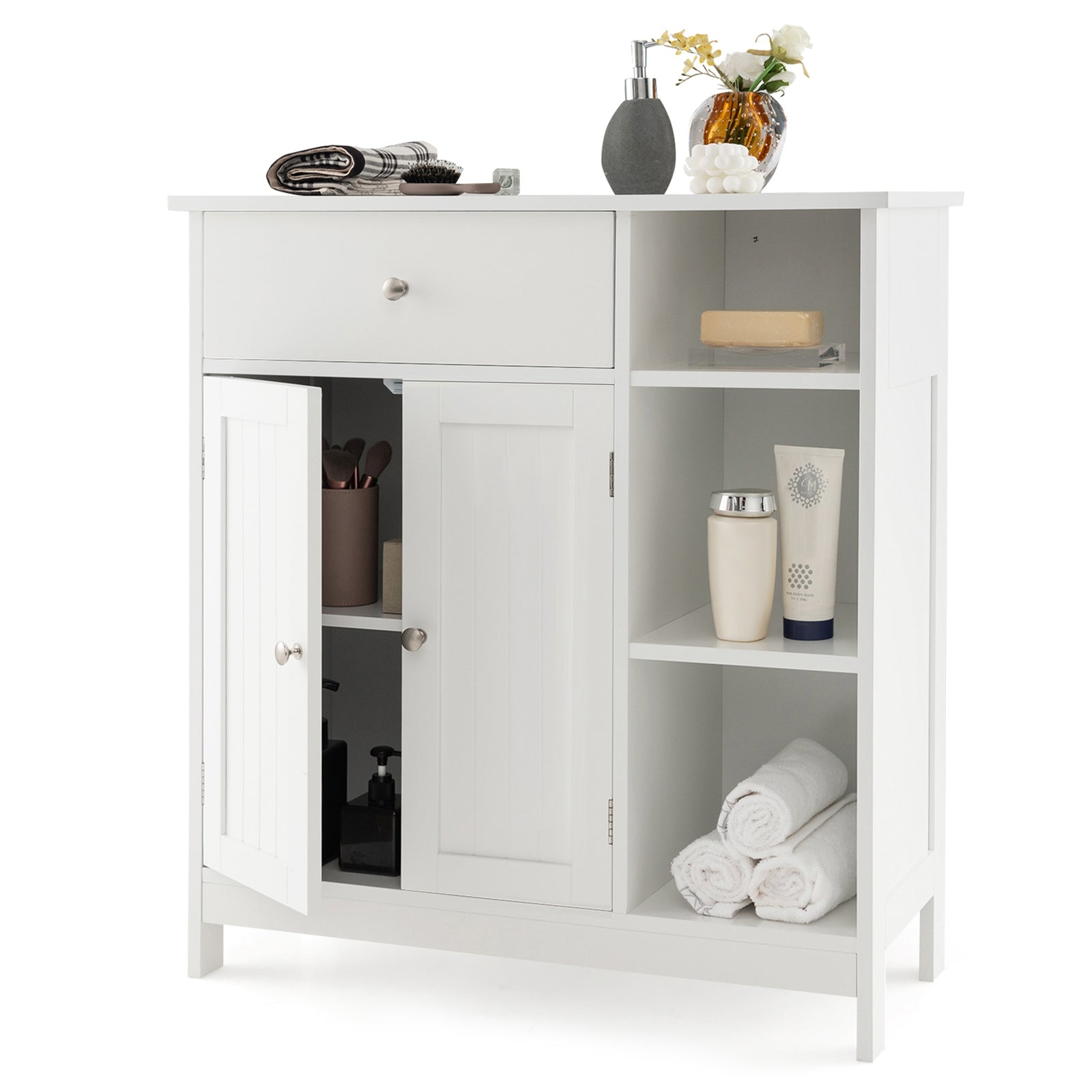 Freestanding Kitchen Cupboard Storage Organizer with 1 Large Drawer, White Floor Cabinets at Gallery Canada