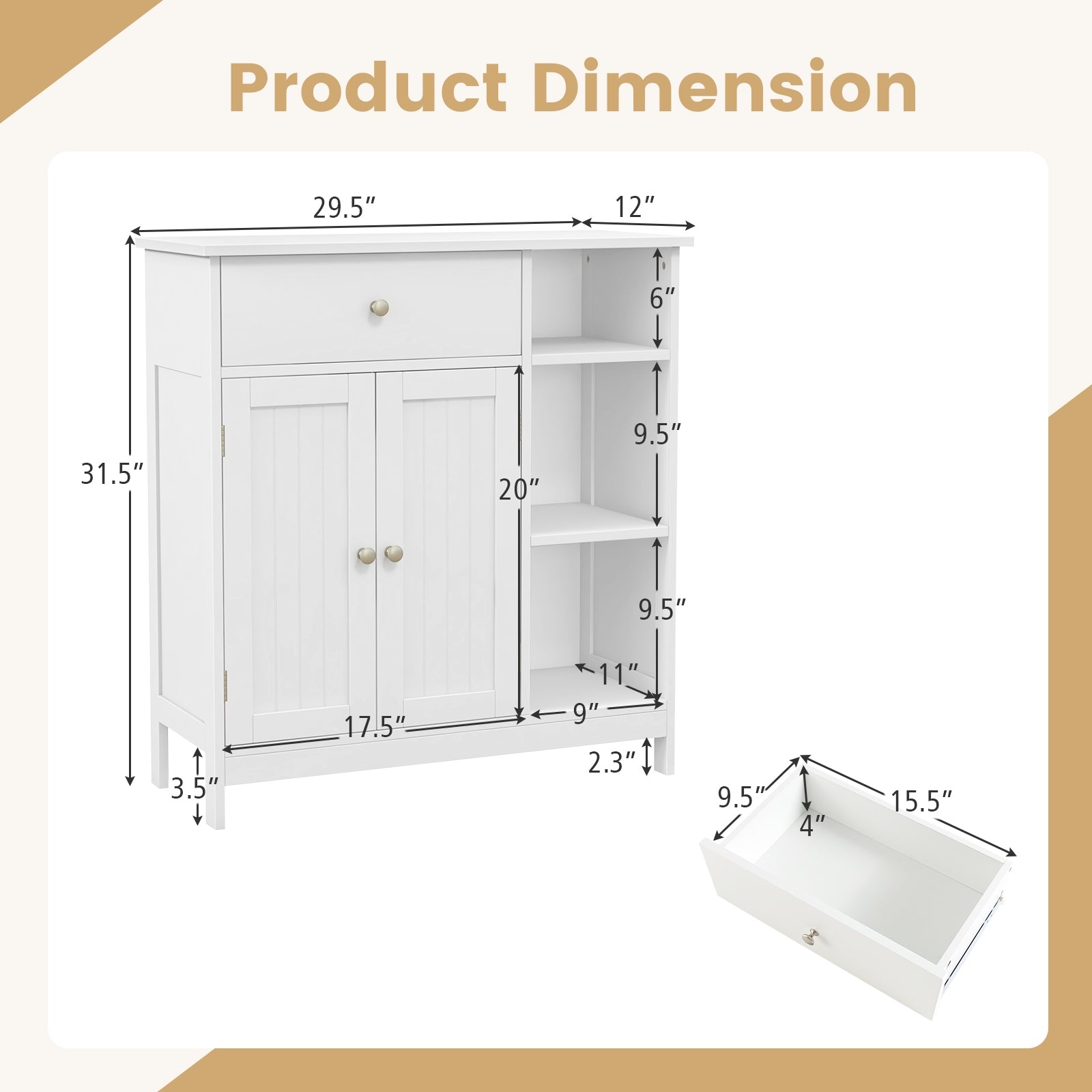 Freestanding Kitchen Cupboard Storage Organizer with 1 Large Drawer, White Floor Cabinets at Gallery Canada