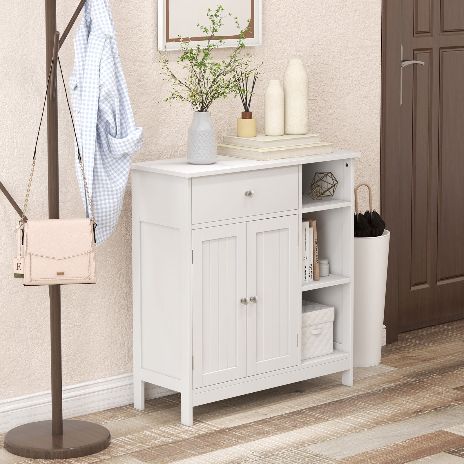 Freestanding Kitchen Cupboard Storage Organizer with 1 Large Drawer, White Floor Cabinets at Gallery Canada