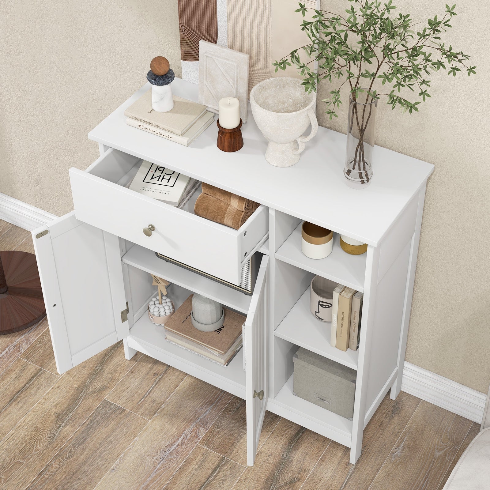 Freestanding Kitchen Cupboard Storage Organizer with 1 Large Drawer, White Floor Cabinets at Gallery Canada