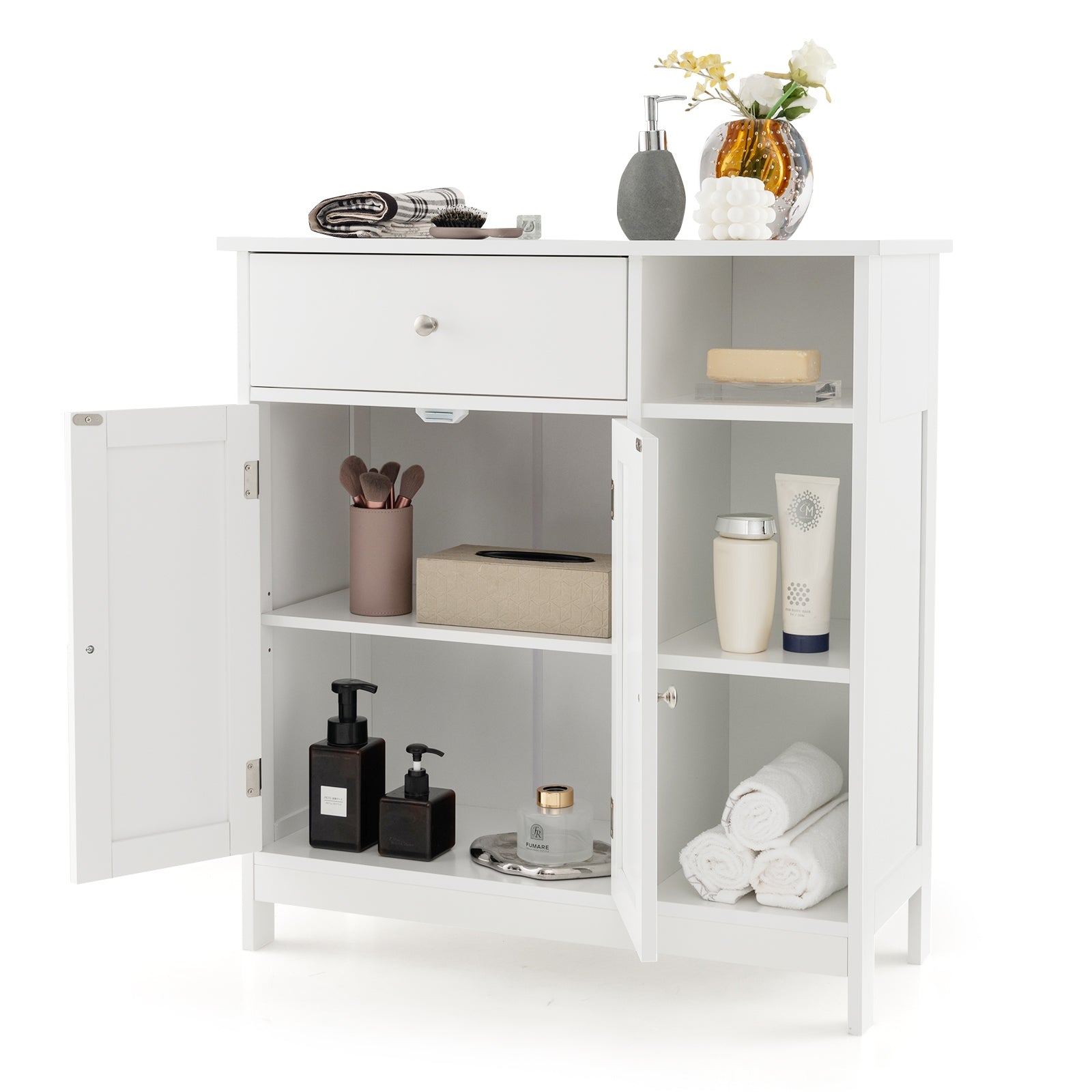 Freestanding Kitchen Cupboard Storage Organizer with 1 Large Drawer, White Floor Cabinets at Gallery Canada