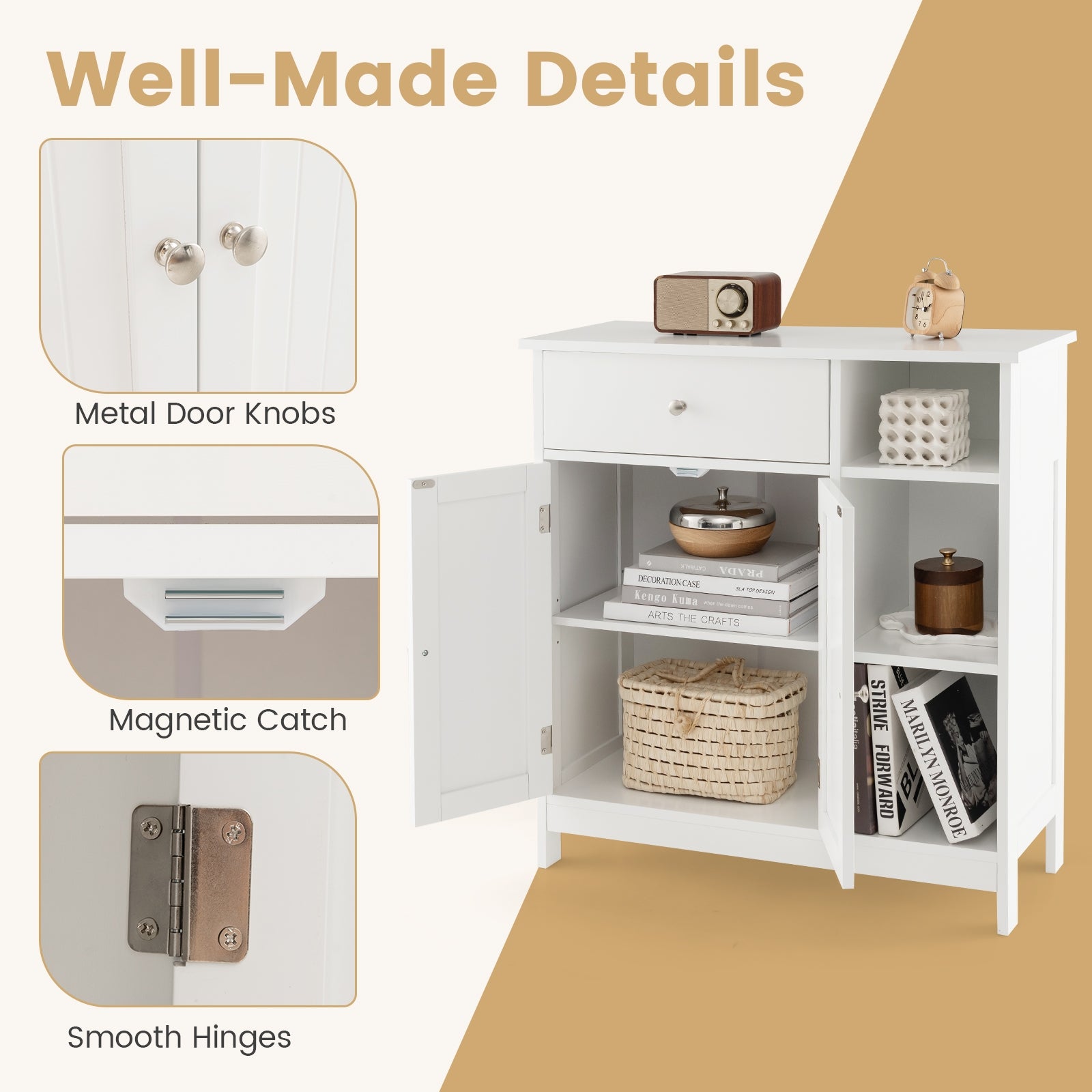 Freestanding Kitchen Cupboard Storage Organizer with 1 Large Drawer, White Floor Cabinets at Gallery Canada