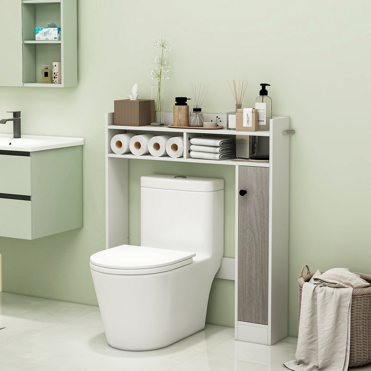 Bathroom Over the Toilet Floor Storage Organizer with Adjustable Shelves, White Bathroom Etagere   at Gallery Canada