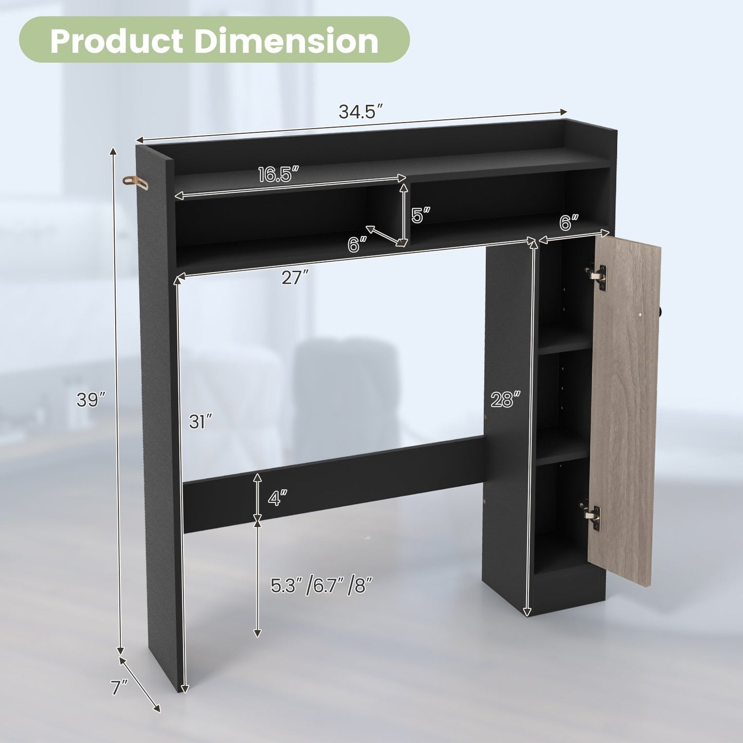 Bathroom Over the Toilet Floor Storage Organizer with Adjustable Shelves, Black Bathroom Etagere   at Gallery Canada