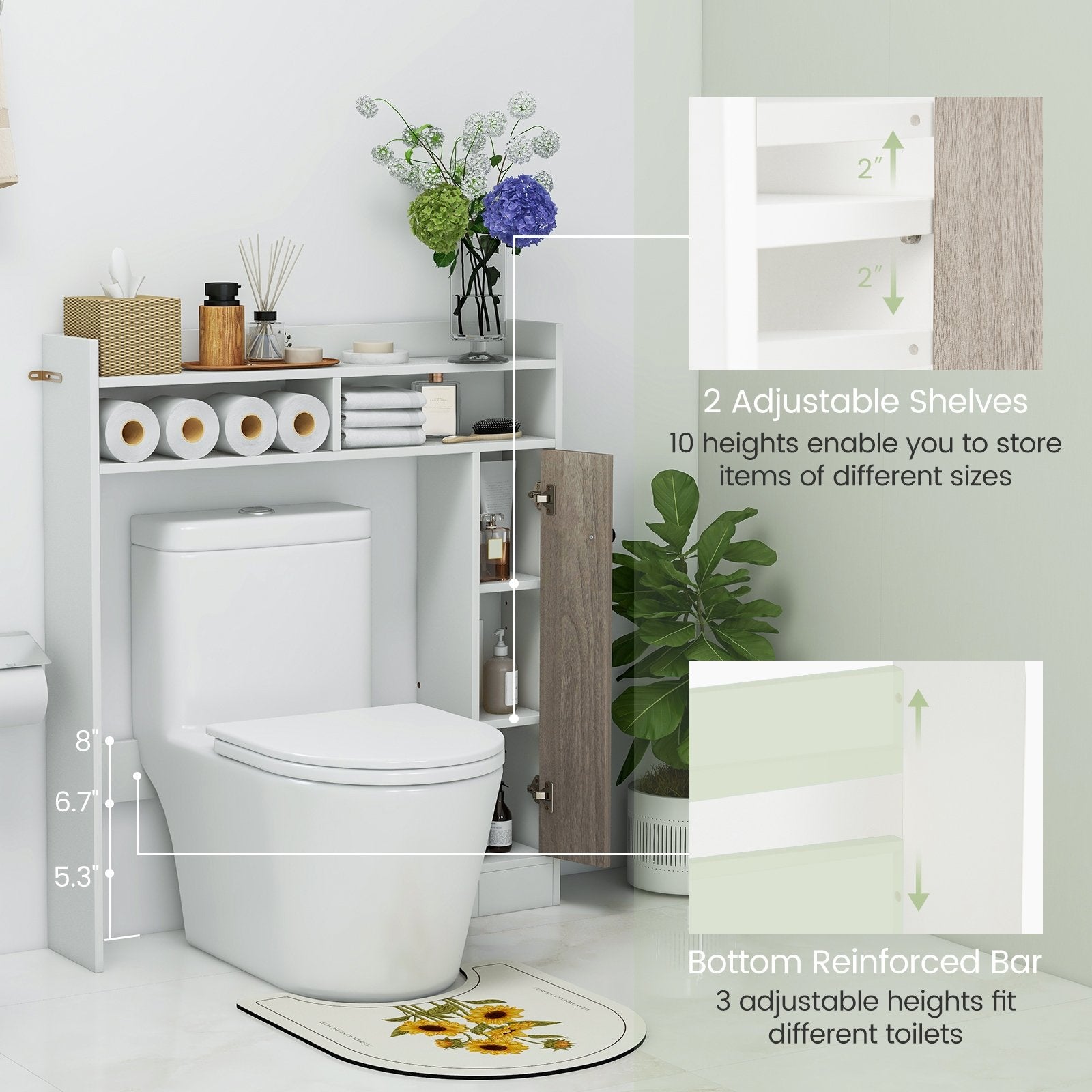 Bathroom Over the Toilet Floor Storage Organizer with Adjustable Shelves, White Bathroom Etagere   at Gallery Canada