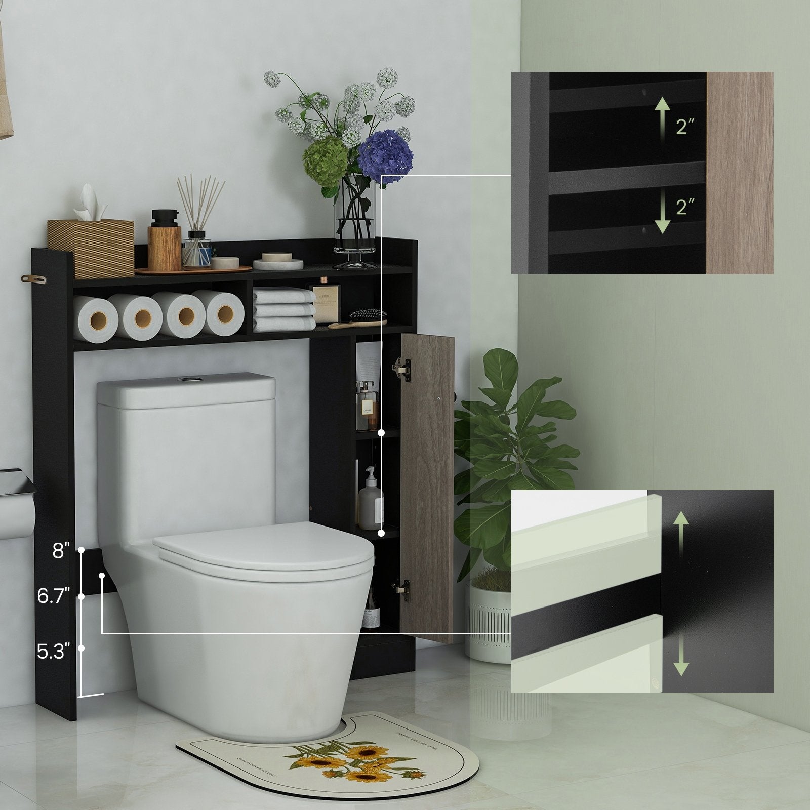 Bathroom Over the Toilet Floor Storage Organizer with Adjustable Shelves, Black Bathroom Etagere   at Gallery Canada