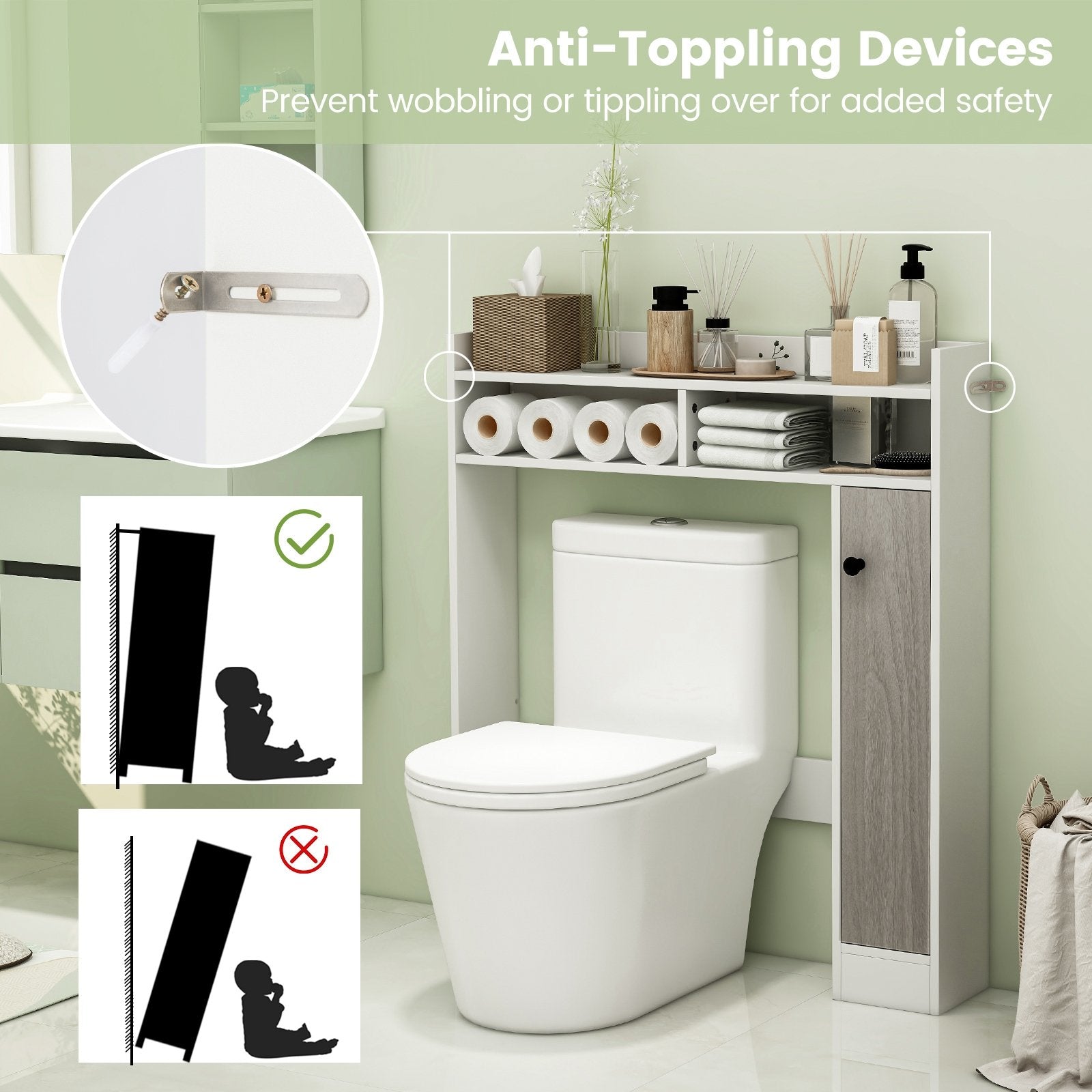 Bathroom Over the Toilet Floor Storage Organizer with Adjustable Shelves, White Bathroom Etagere   at Gallery Canada