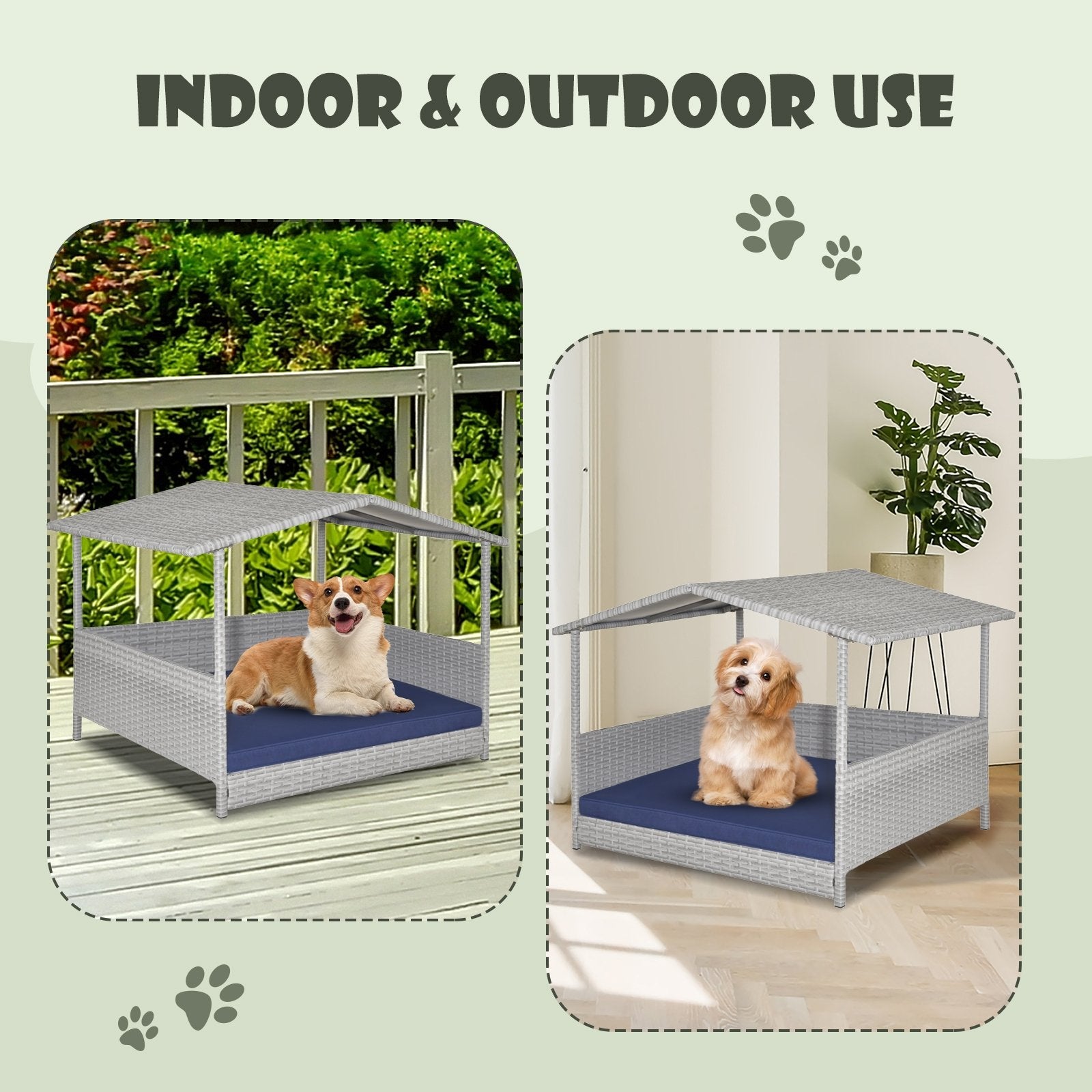 Wicker Dog House with Waterproof Roof and Washable Cushion Cover, Navy Dog Supplies   at Gallery Canada