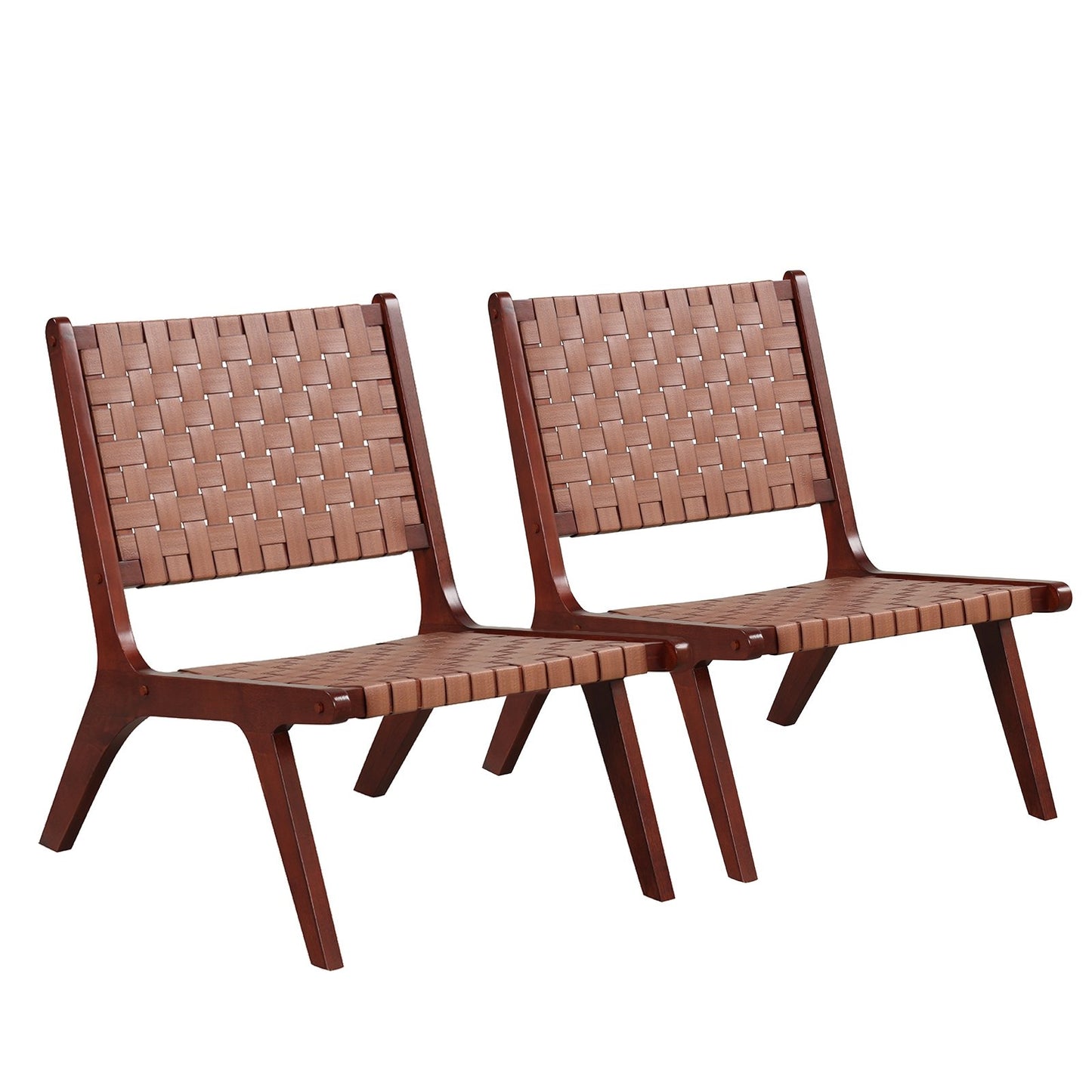 Set of 1/2 Woven Leather Accent Chairs with Wood Frame-Set of 2, Brown Accent Chairs   at Gallery Canada