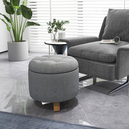 Upholstered Round Ottoman with Solid Rubber Feet, Gray - Gallery Canada