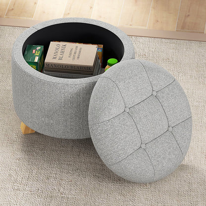 Upholstered Round Ottoman with Solid Rubber Feet, Gray Ottomans   at Gallery Canada