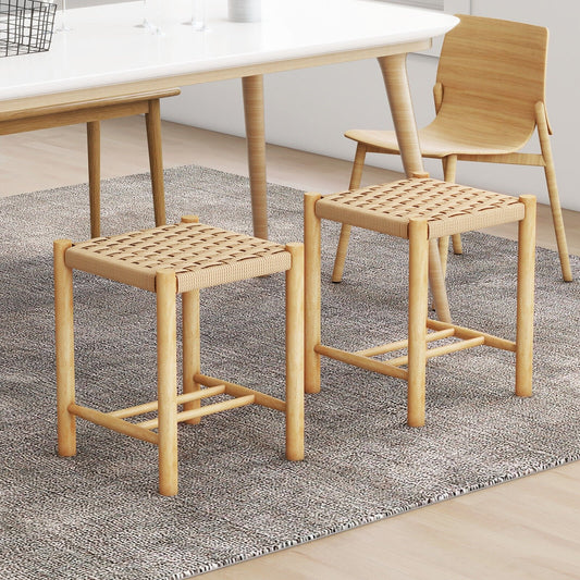 Dining Stool Set of 2 with Rubber Wood Frame, Natural Bar Stools   at Gallery Canada