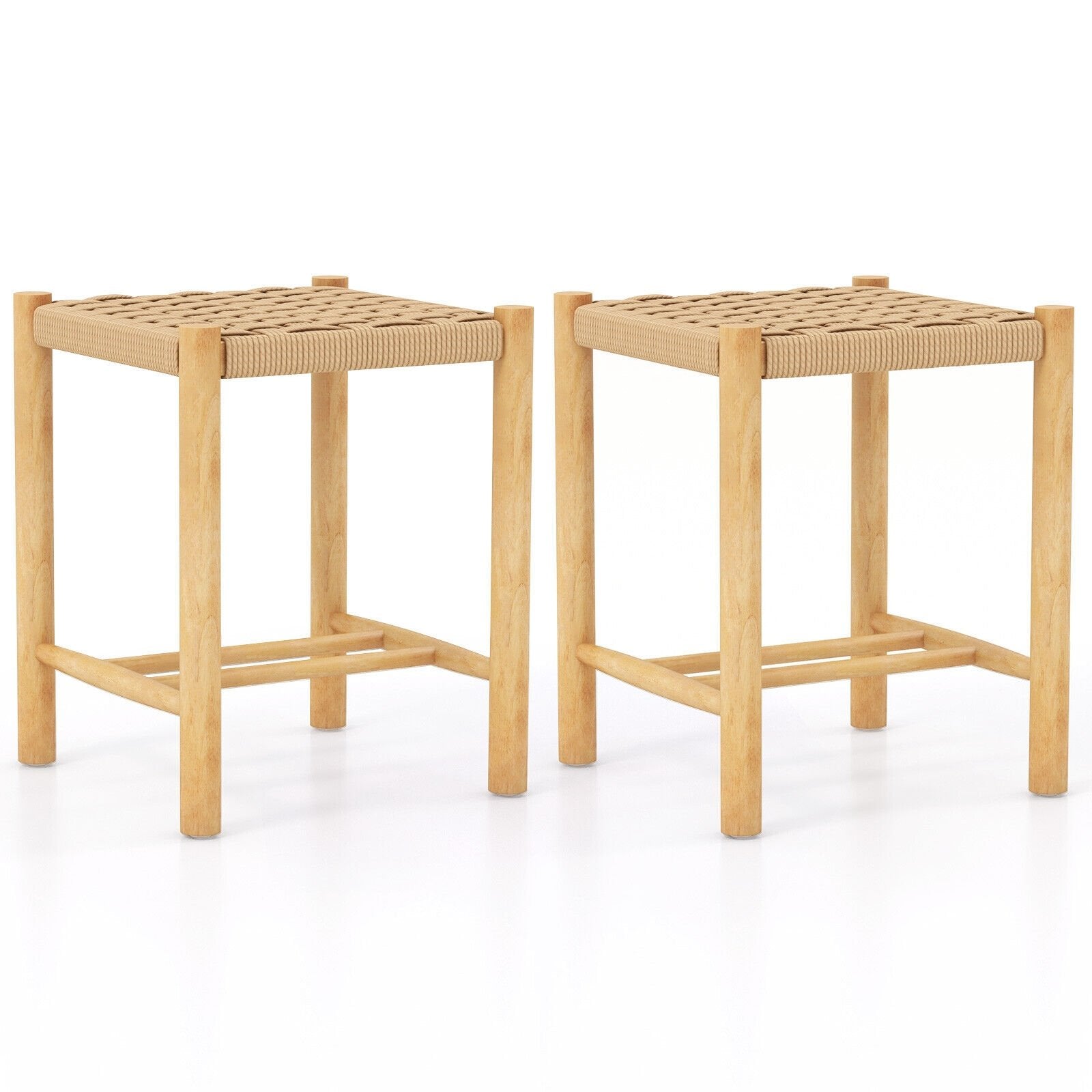 Dining Stool Set of 2 with Rubber Wood Frame, Natural Bar Stools   at Gallery Canada