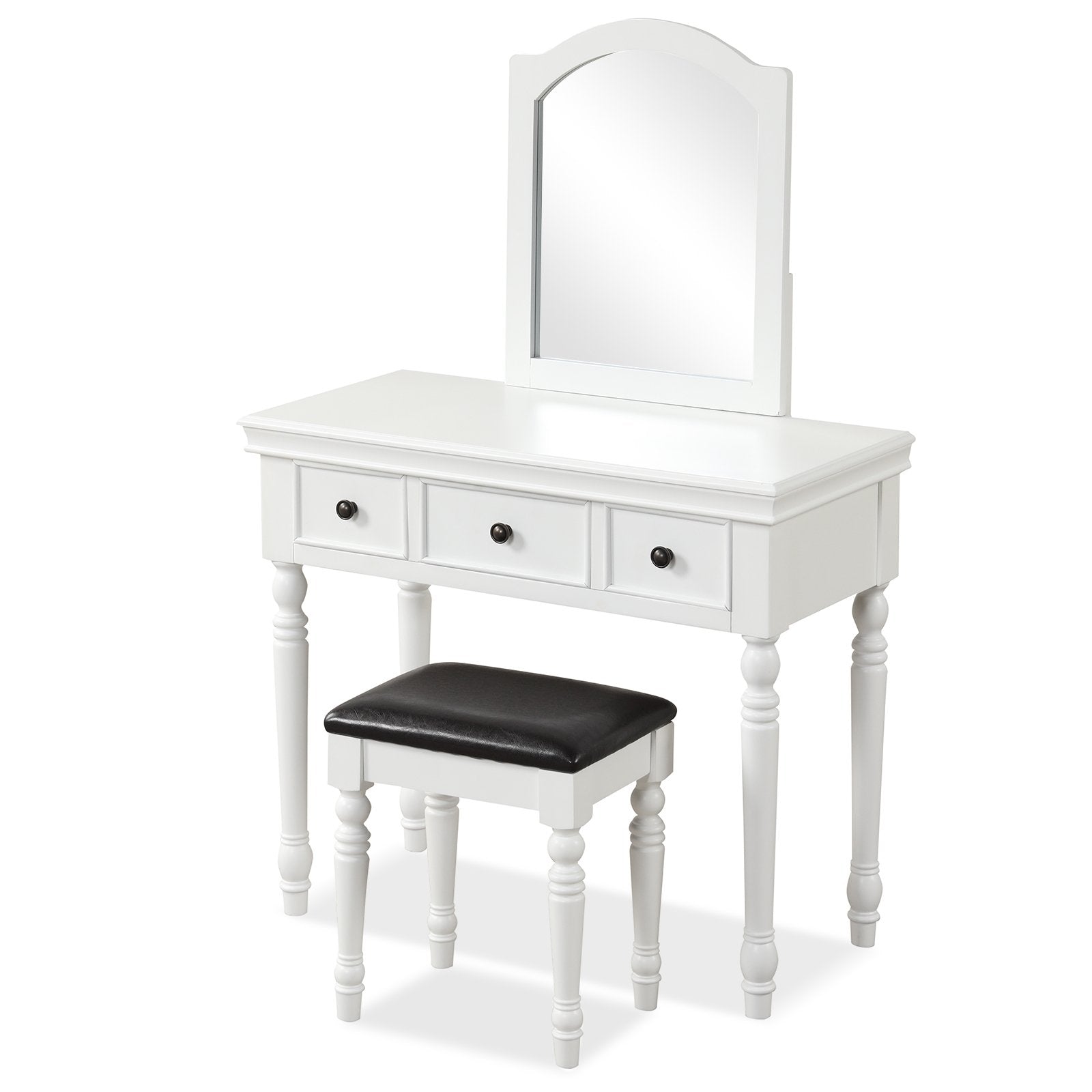 Makeup Vanity Table and Stool Set with Detachable Mirror and 3 Drawers Storage, White Makeup Vanities   at Gallery Canada