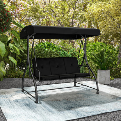 3 Seat Outdoor Porch Swing with Adjustable Canopy, Black Porch Swings   at Gallery Canada