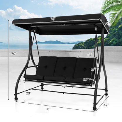 3 Seat Outdoor Porch Swing with Adjustable Canopy, Black Porch Swings   at Gallery Canada