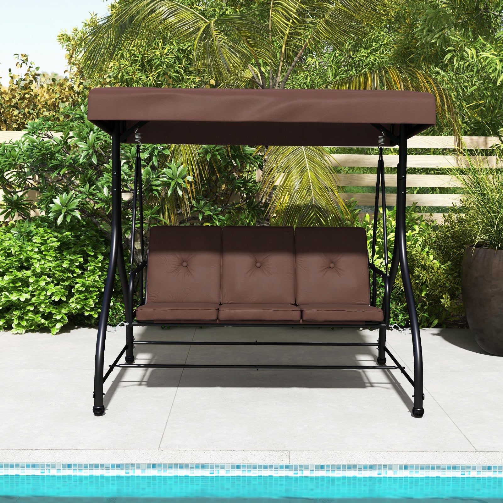 3 Seat Outdoor Porch Swing with Adjustable Canopy, Coffee Porch Swings   at Gallery Canada