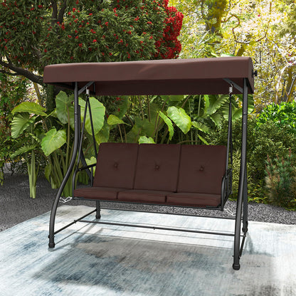 3 Seat Outdoor Porch Swing with Adjustable Canopy, Coffee Porch Swings   at Gallery Canada