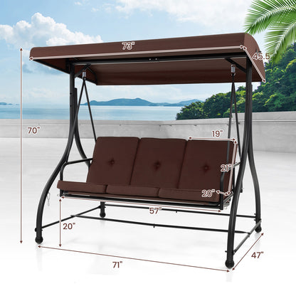 3 Seat Outdoor Porch Swing with Adjustable Canopy, Coffee Porch Swings   at Gallery Canada