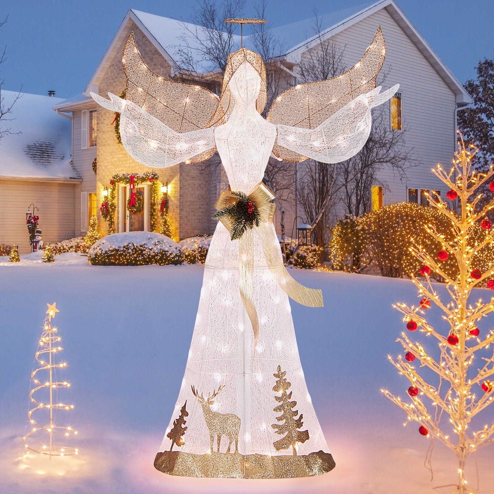 5 Feet Pre-lit 3D Glittered Christmas Angel with 100 Warm White Lights, White Christmas Decor & Accessories   at Gallery Canada