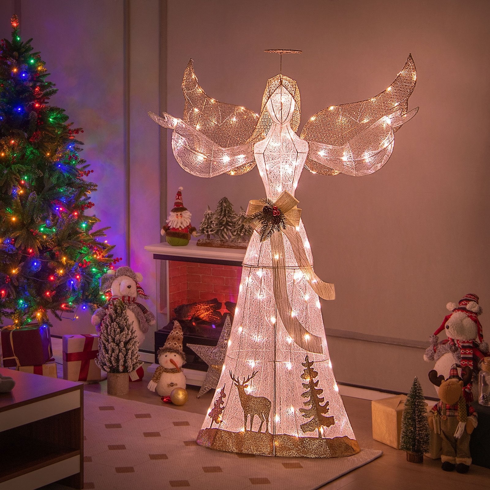 5 Feet Pre-lit 3D Glittered Christmas Angel with 100 Warm White Lights, White Christmas Decor & Accessories   at Gallery Canada