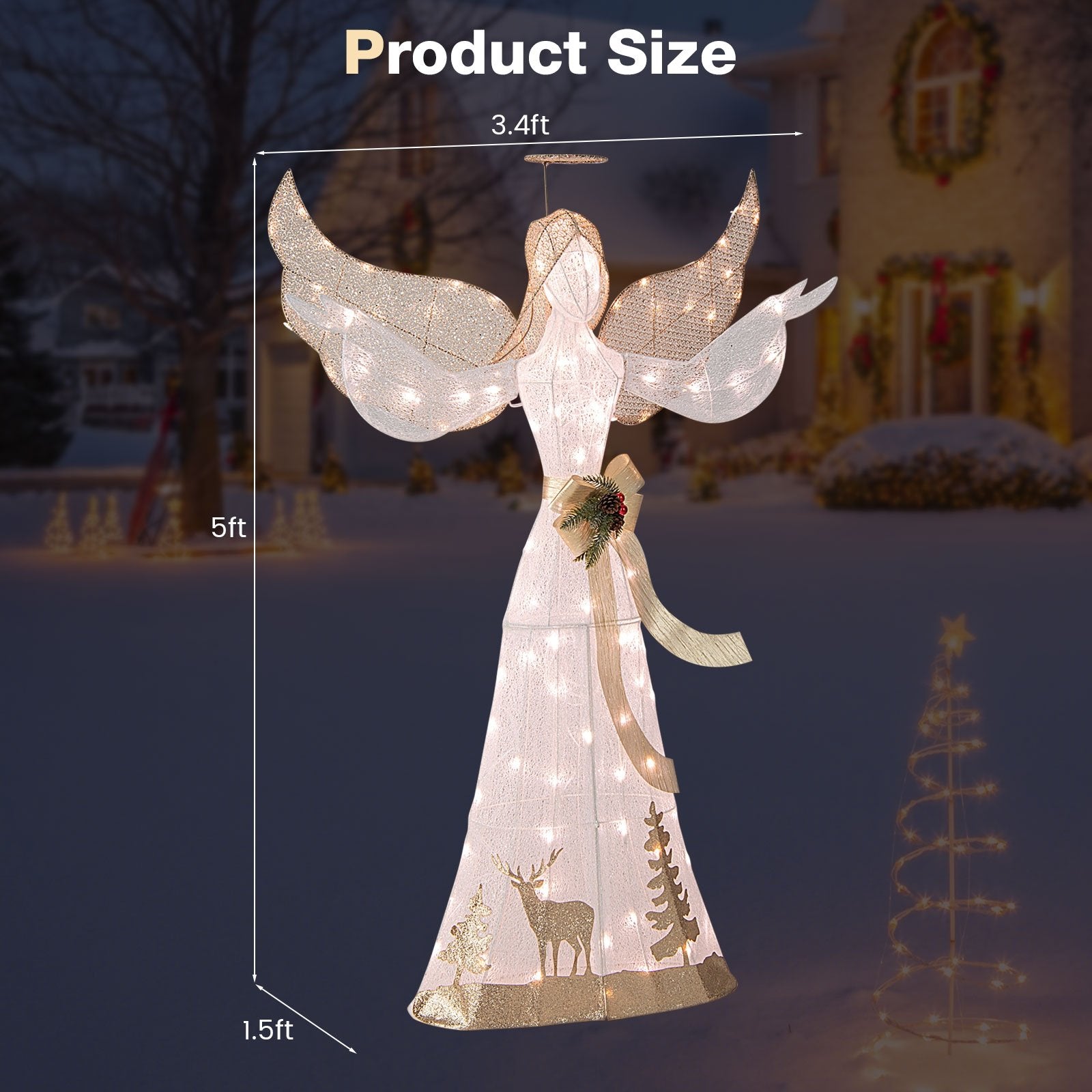 5 Feet Pre-lit 3D Glittered Christmas Angel with 100 Warm White Lights, White Christmas Decor & Accessories   at Gallery Canada