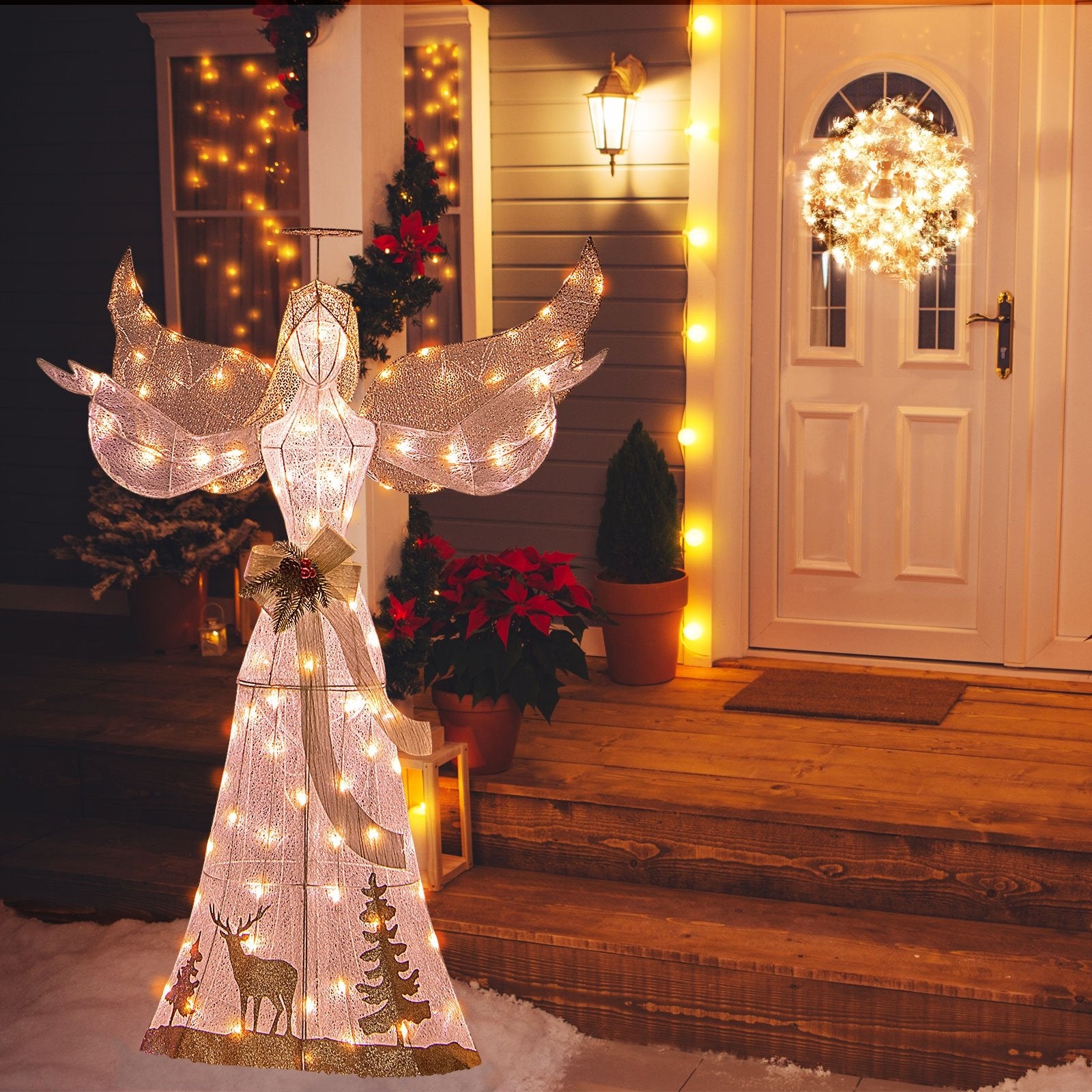 5 Feet Pre-lit 3D Glittered Christmas Angel with 100 Warm White Lights, White Christmas Decor & Accessories   at Gallery Canada