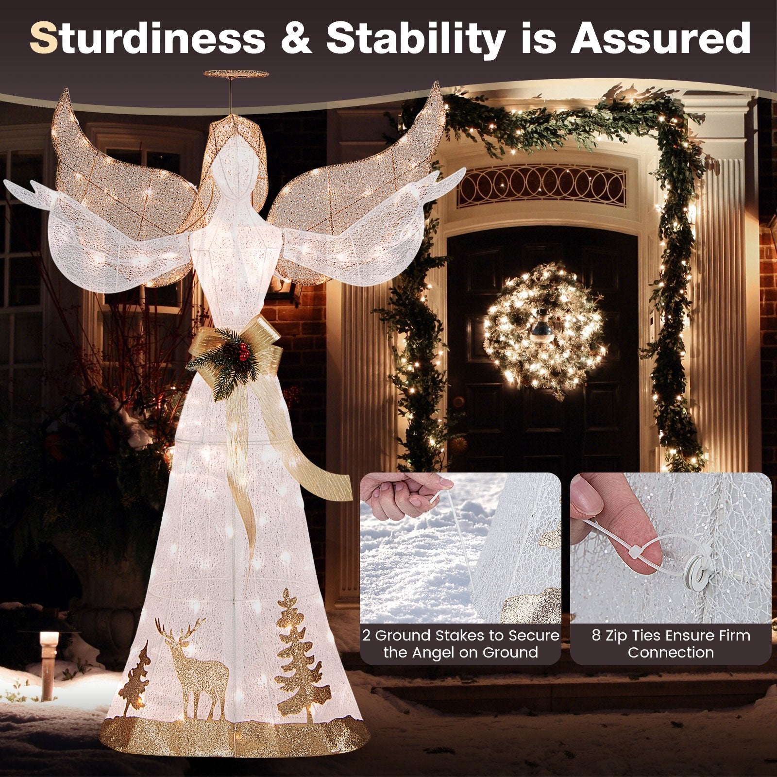 5 Feet Pre-lit 3D Glittered Christmas Angel with 100 Warm White Lights, White Christmas Decor & Accessories   at Gallery Canada