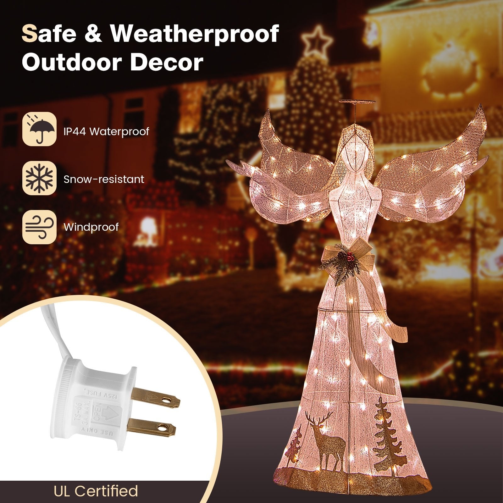 5 Feet Pre-lit 3D Glittered Christmas Angel with 100 Warm White Lights, White Christmas Decor & Accessories   at Gallery Canada