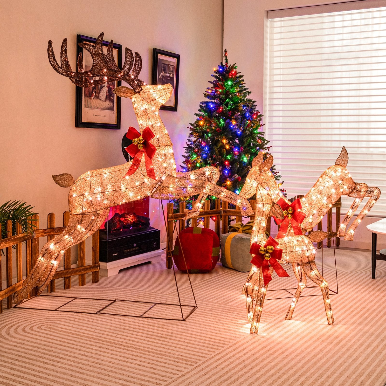 3 Pieces Lighted Christmas Reindeer Family Set with 255 Lights, Golden Christmas Decor & Accessories   at Gallery Canada