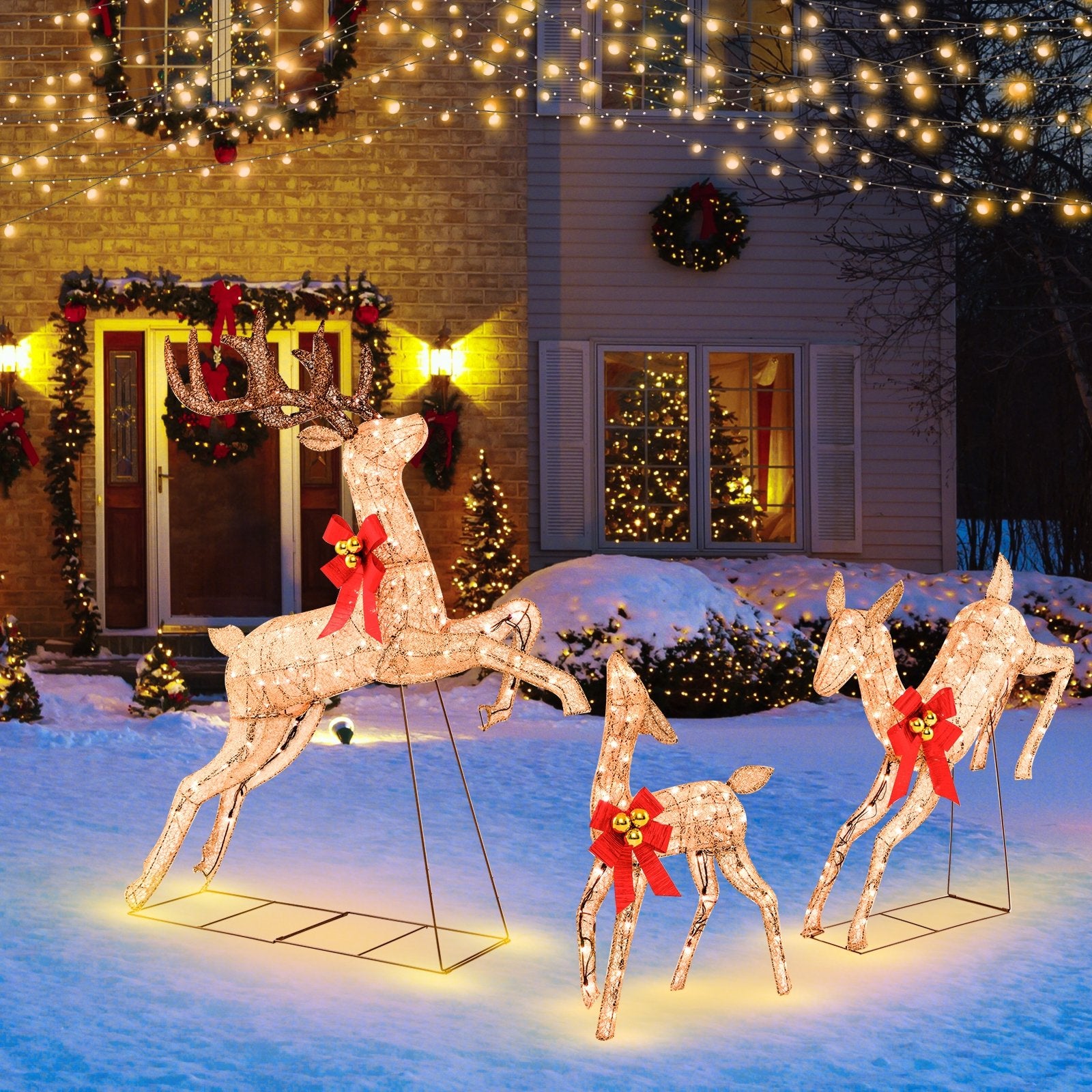 3 Pieces Lighted Christmas Reindeer Family Set with 255 Lights, Golden Christmas Decor & Accessories   at Gallery Canada