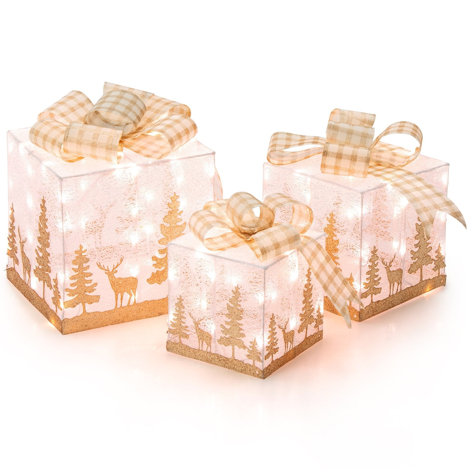 Set of 3 Lighted Christmas Gift Box with 100 Warm White Lights, Multicolor Christmas Decor & Accessories at Gallery Canada