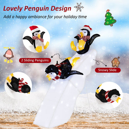 4 Feet Christmas Penguin Ice Skating Decor with Snowy Slide, Multicolor - Gallery Canada