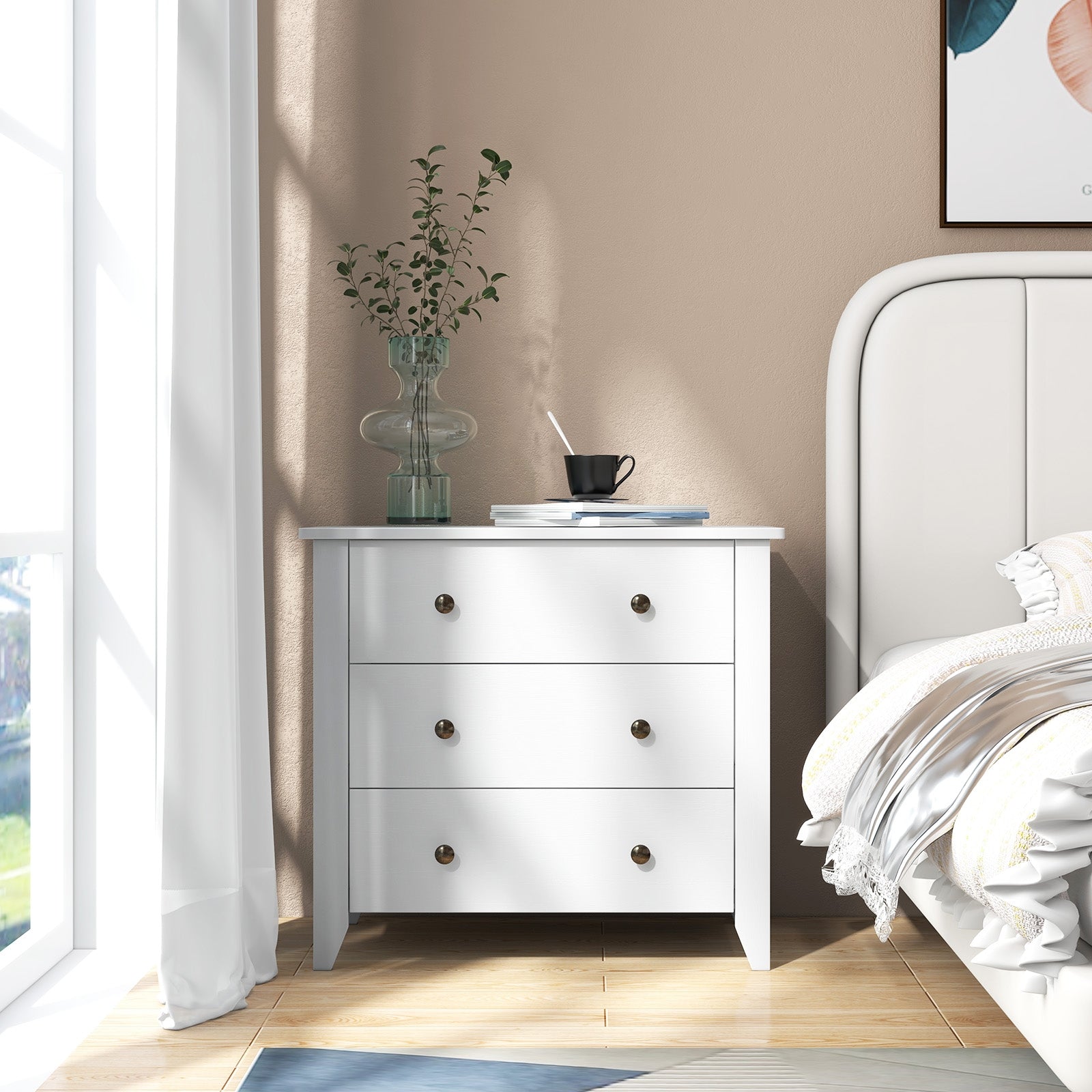 3 Drawer Dresser Chest of Drawers Bedside Table, White Cabinets & Chests at Gallery Canada