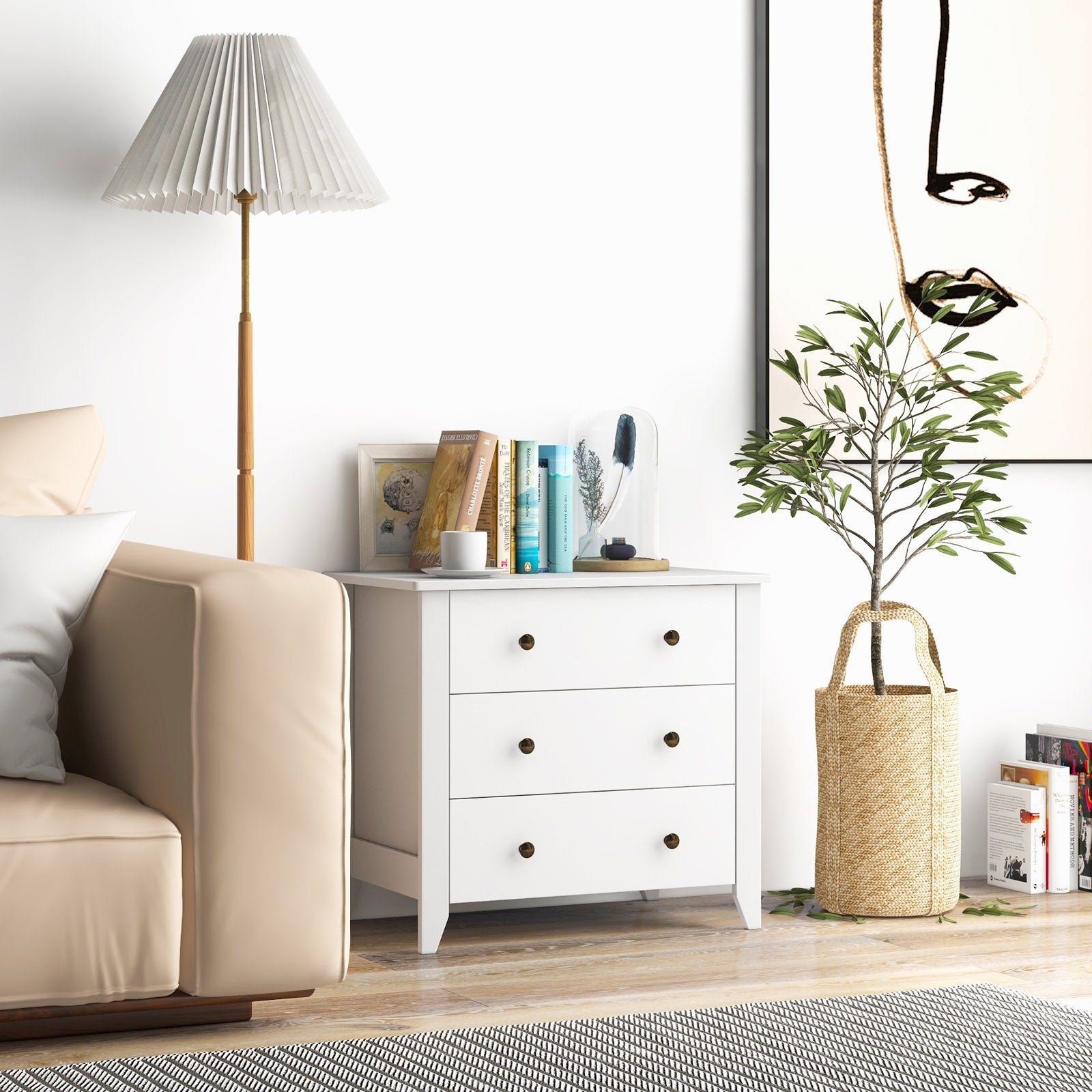 3 Drawer Dresser Chest of Drawers Bedside Table, White Cabinets & Chests at Gallery Canada