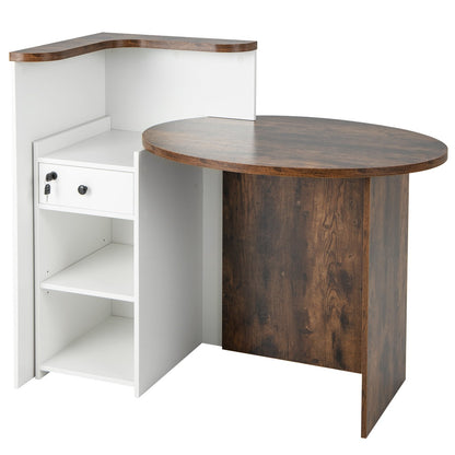 Front Reception Office Desk with Open Shelf and Lockable Drawer, Brown & White Corner Desks   at Gallery Canada