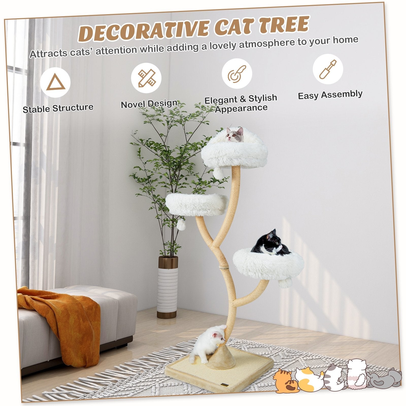 70" Tall Cat Tree 4-Layer Cat Tower with 3 Perches and Dangling Balls, Beige Cat Trees Condos & Scratchers   at Gallery Canada