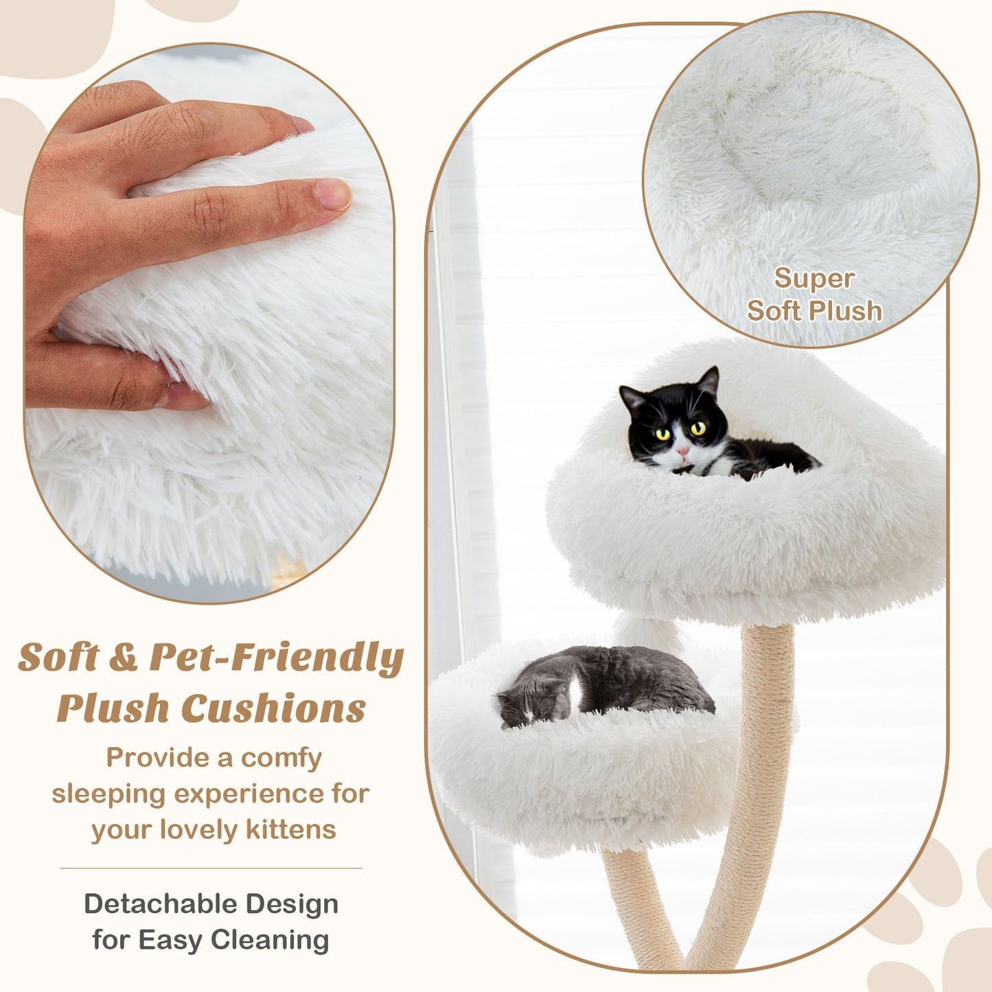 70" Tall Cat Tree 4-Layer Cat Tower with 3 Perches and Dangling Balls, Beige Cat Trees Condos & Scratchers   at Gallery Canada