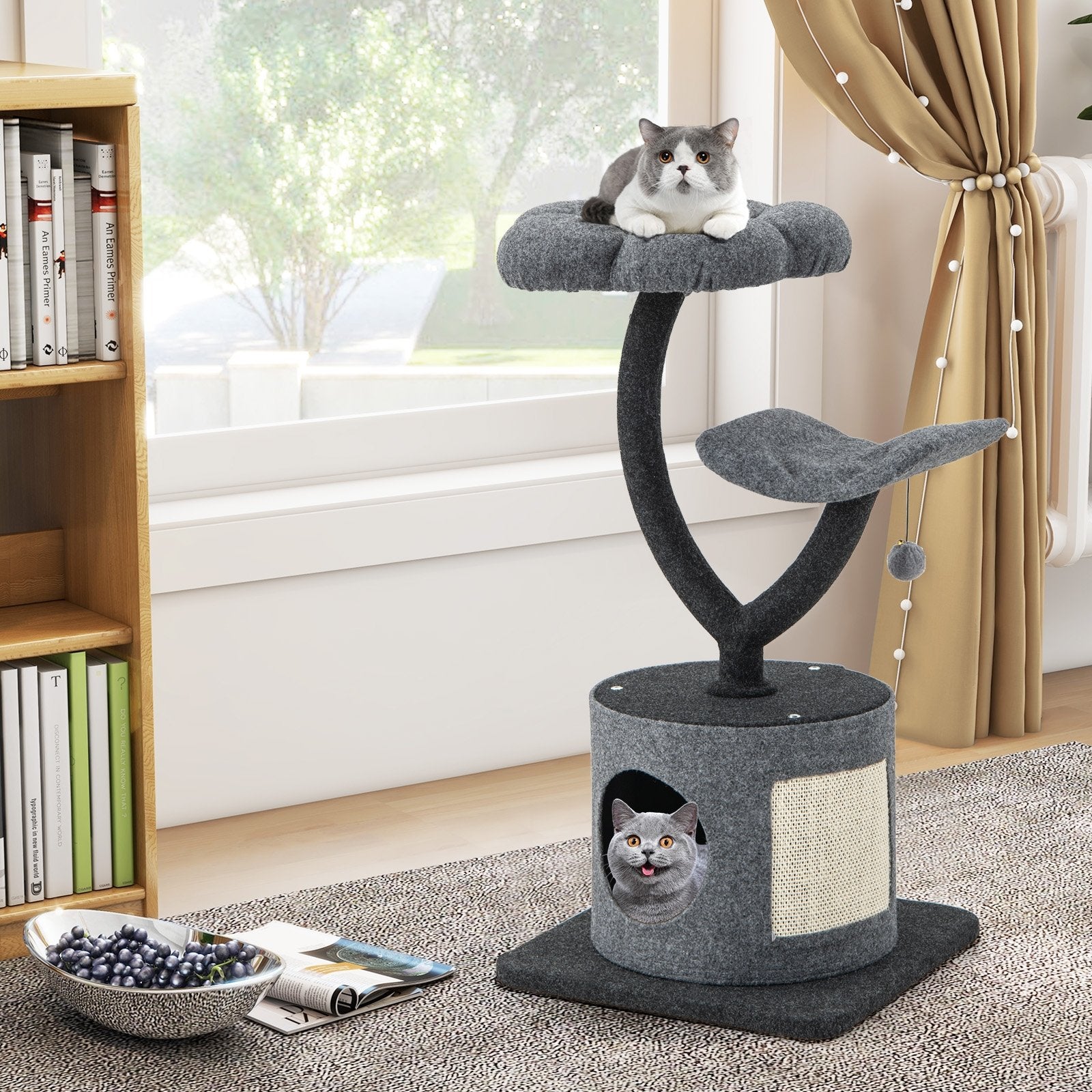 Cat Tree for Indoor Cats with Curved Metal Supporting Frame for Large & Small Cats, Gray Cat Trees Condos & Scratchers   at Gallery Canada