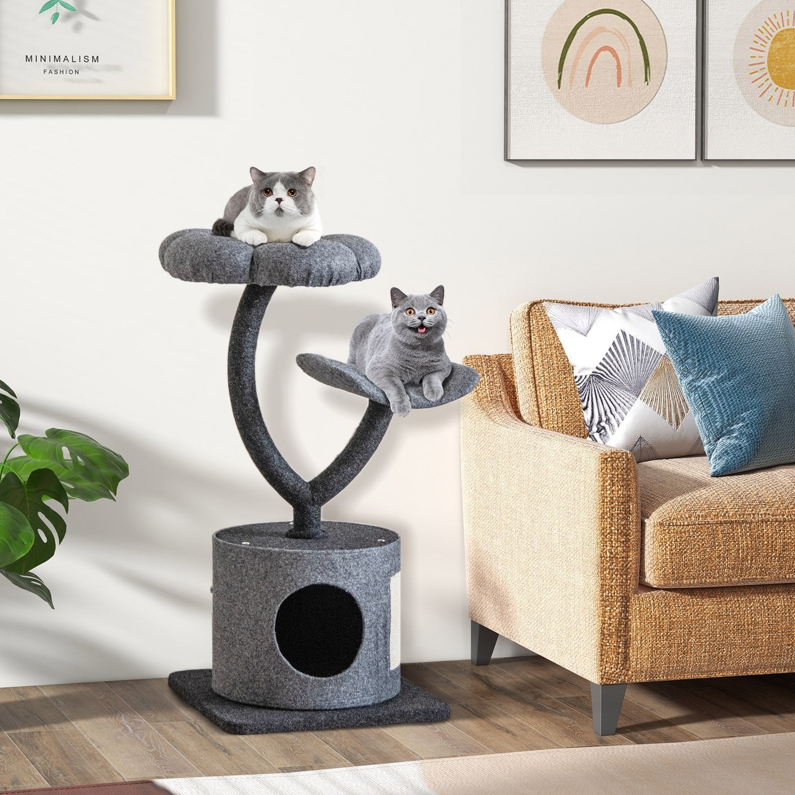 Cat Tree for Indoor Cats with Curved Metal Supporting Frame for Large & Small Cats, Gray Cat Trees Condos & Scratchers   at Gallery Canada