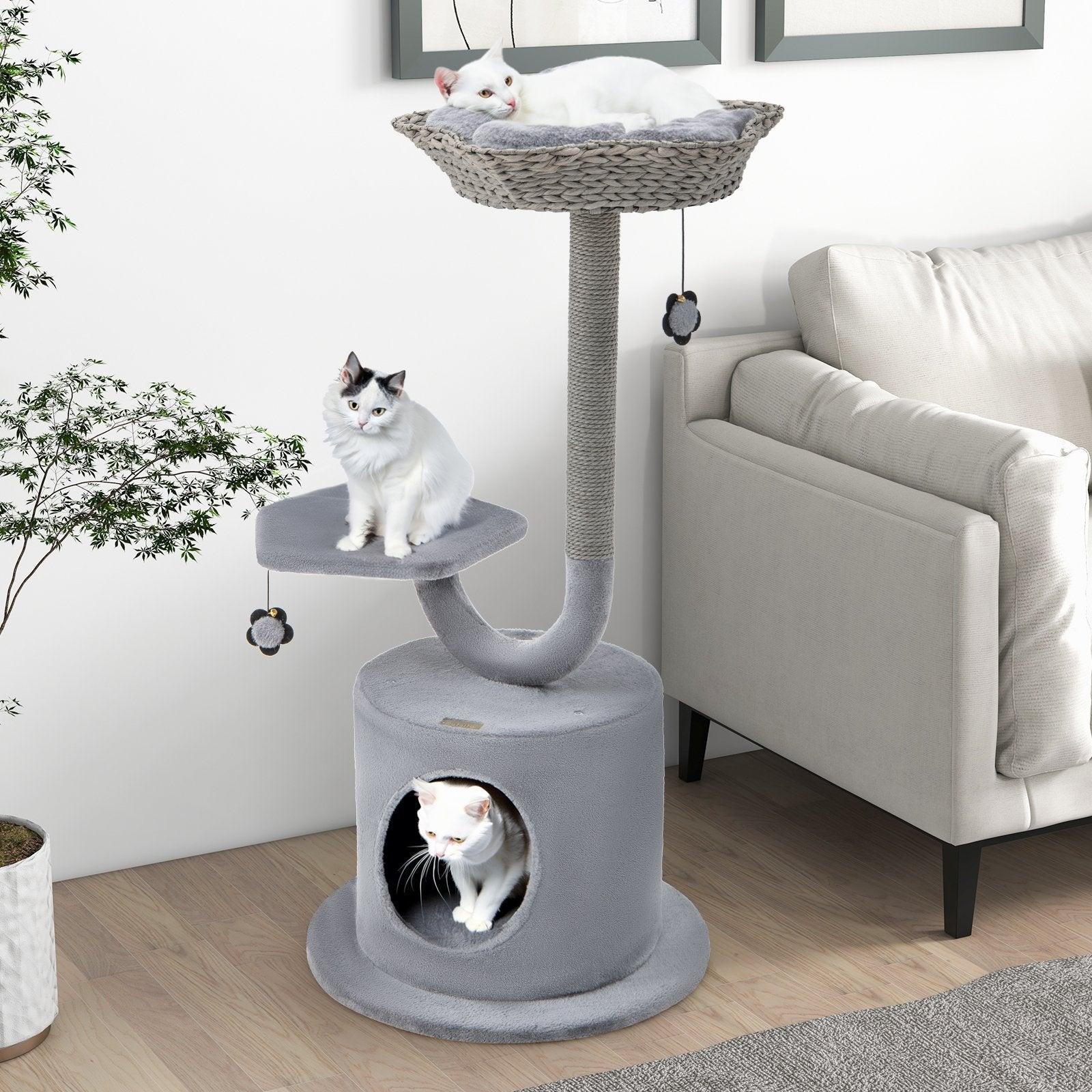 42" Tall Cat Tower with Curved Metal Supporting Frame for Large & Small Cats, Gray Cat Trees Condos & Scratchers   at Gallery Canada