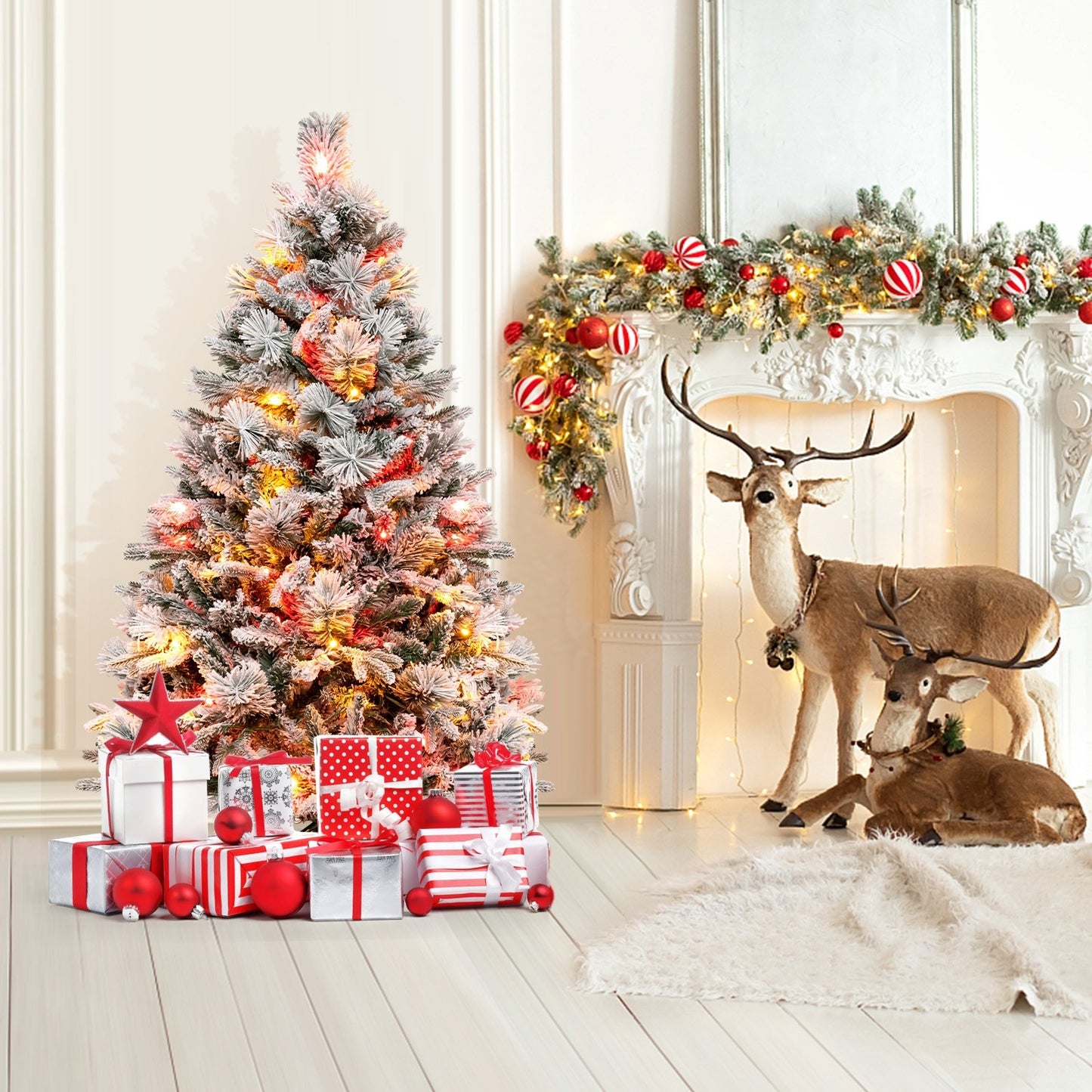 4.5/6/7 Feet Artificial Xmas Tree with Pine Needles and LED Lights-4.5 ft, Green Christmas Tree   at Gallery Canada