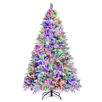 4.5/6/7 Feet Artificial Xmas Tree with Pine Needles and LED Lights-7 ft, Green Christmas Tree   at Gallery Canada