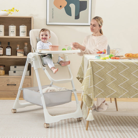 Convertible High Chair with Reclining Backrest for Babies and Toddlers, Beige - Gallery Canada
