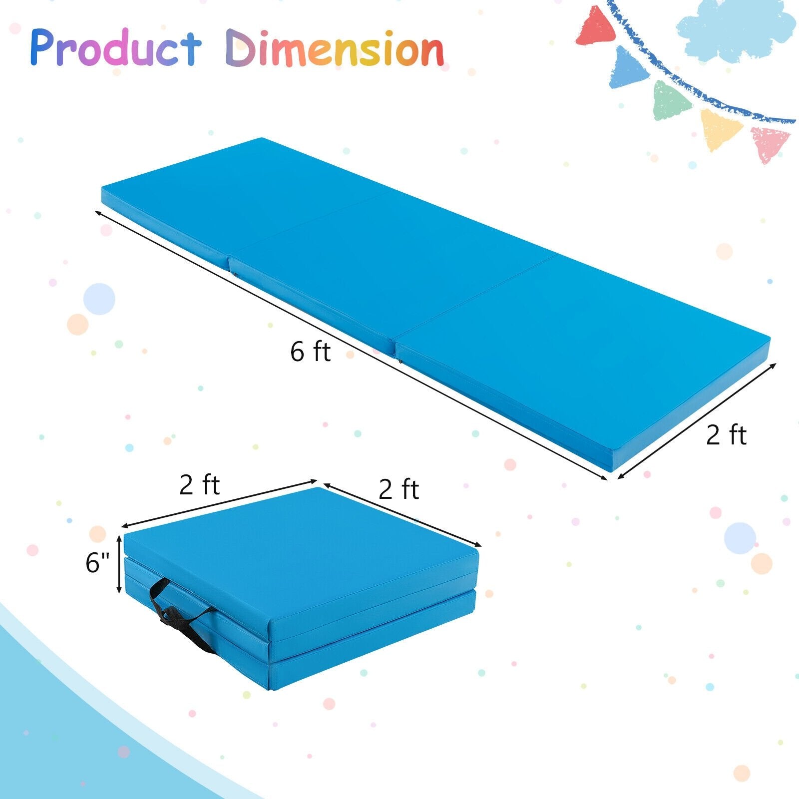 6 x 2 FT Tri-Fold Gym Mat with Handles and Removable Zippered Cover, Blue Yoga & Gym Mats   at Gallery Canada