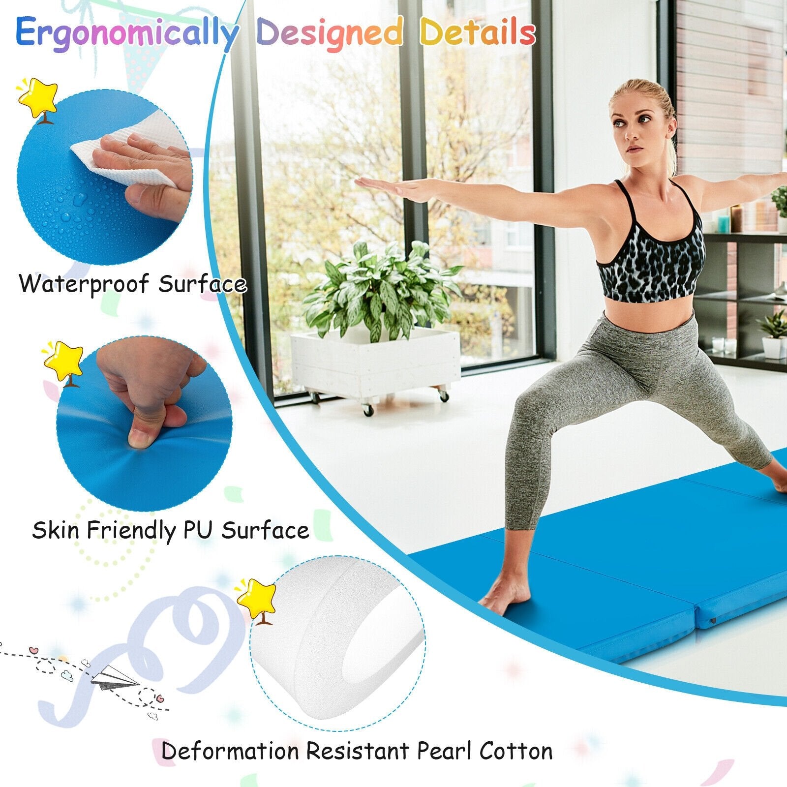 6 x 2 FT Tri-Fold Gym Mat with Handles and Removable Zippered Cover, Blue Yoga & Gym Mats   at Gallery Canada