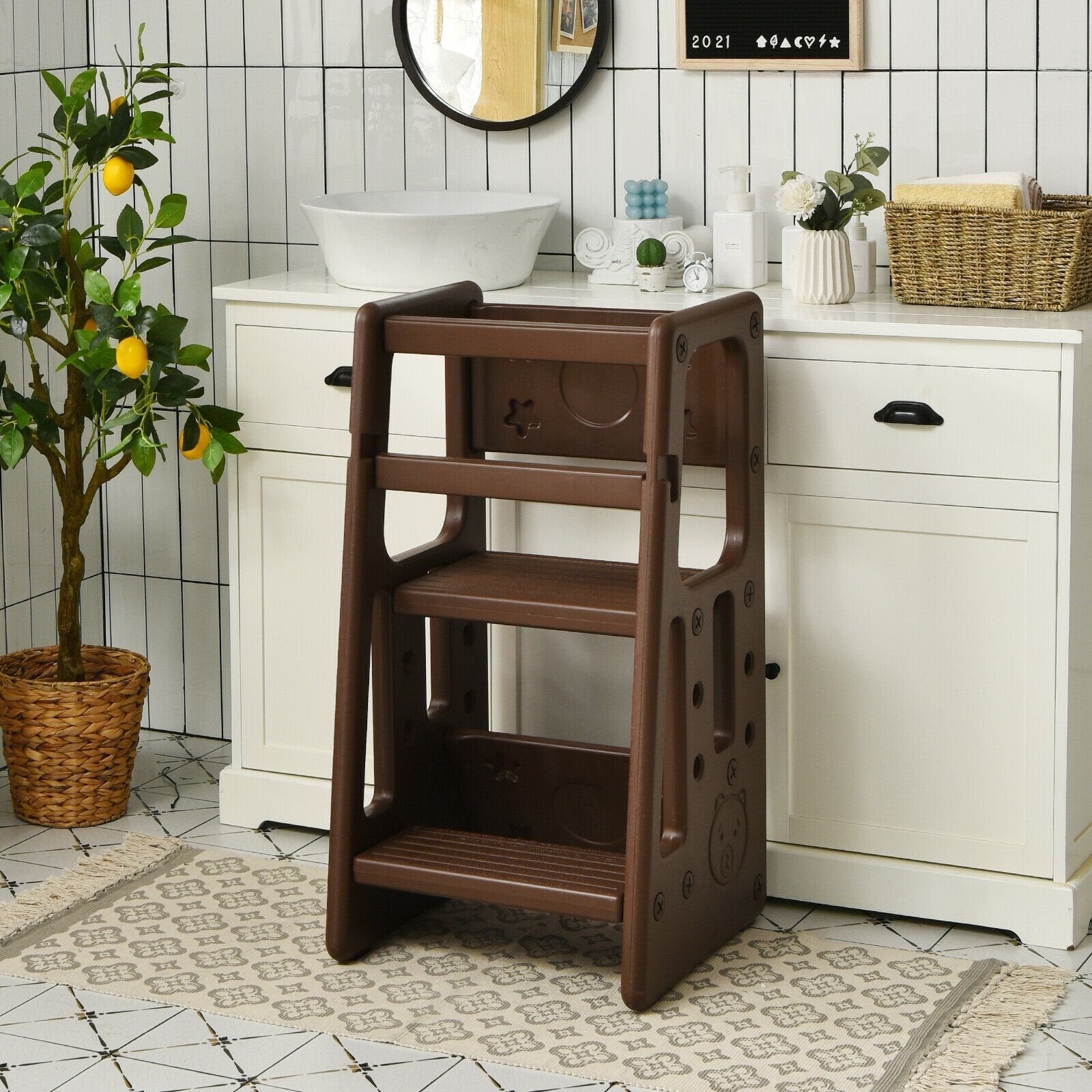 Kids Kitchen Step Stool with Double Safety Rails , Brown Toddler & Kids Furniture   at Gallery Canada