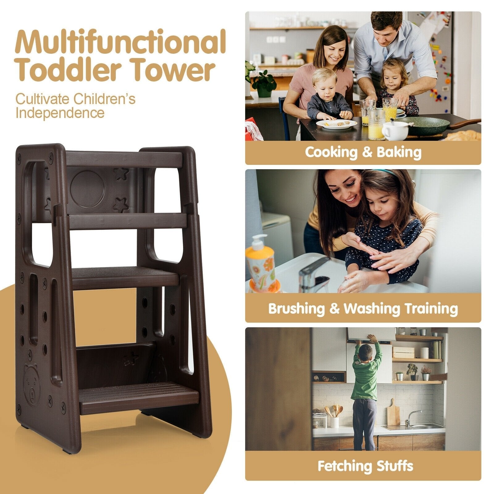 Kids Kitchen Step Stool with Double Safety Rails , Brown Toddler & Kids Furniture   at Gallery Canada