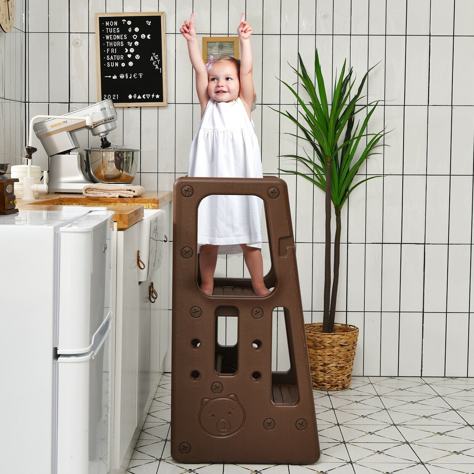 Kids Kitchen Step Stool with Double Safety Rails , Brown Toddler & Kids Furniture   at Gallery Canada